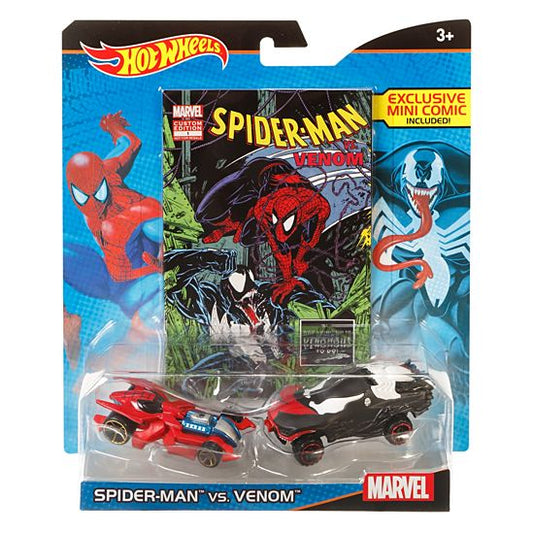 Hot Wheels Marvel Spider-Man vs. Venom Charakter Auto 2er-Pack mit Mini Comic